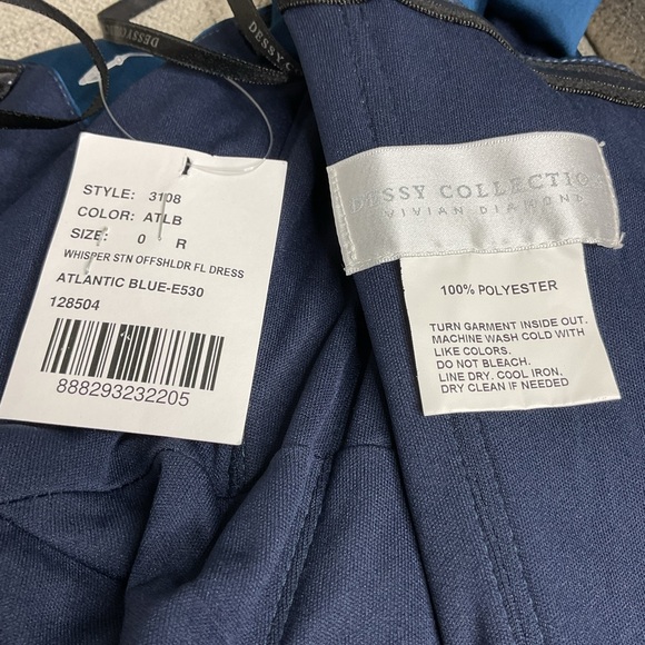 Dessy Collection Off-Shoulder Empire Waist Front Slit Maxi Teal Maxi Dress NWT 0 - Picture 9 of 11